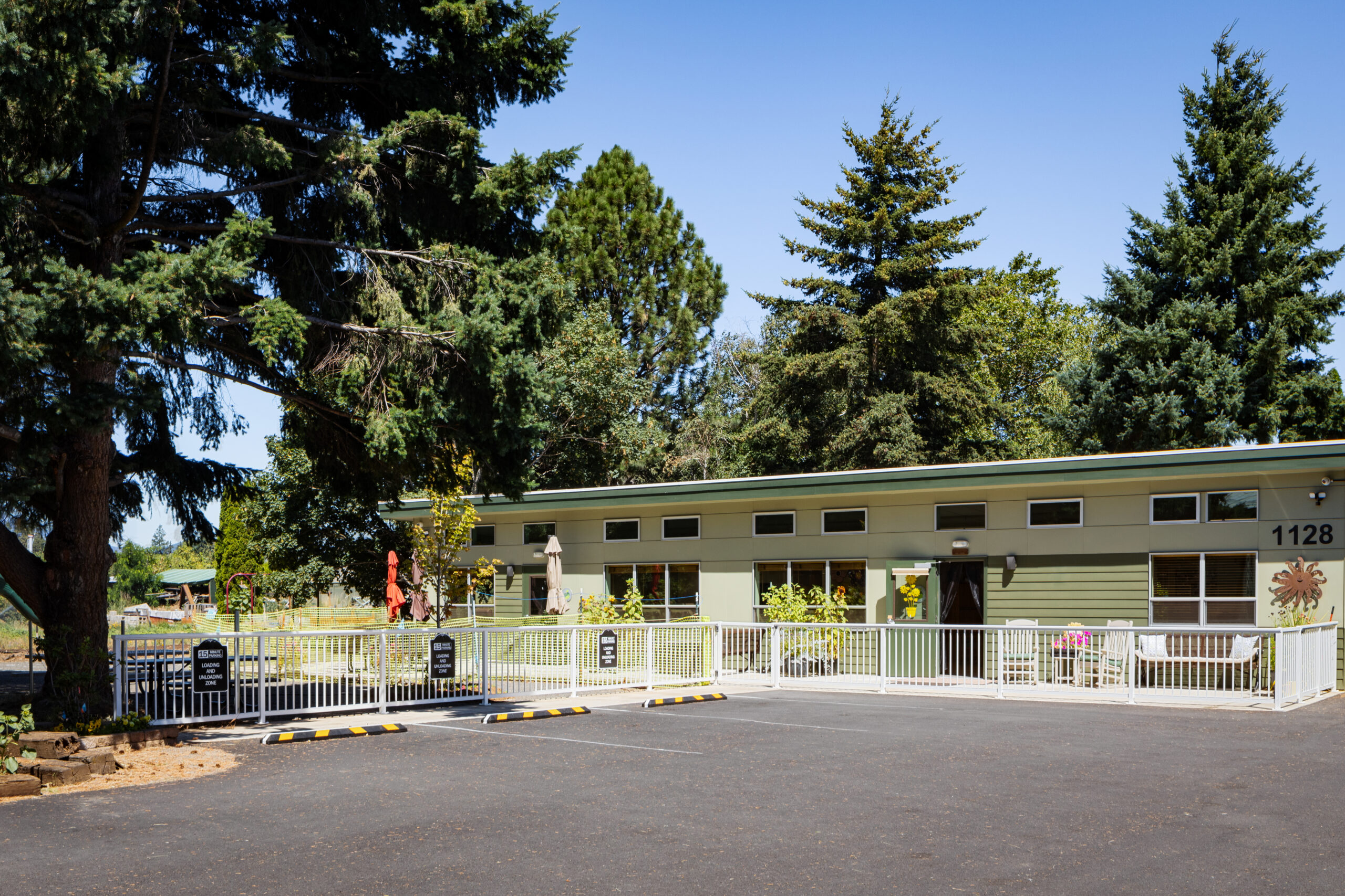 Exterior of the Sunshine Club’s 1,904-square-foot modular building installed on a concrete stem wall foundation