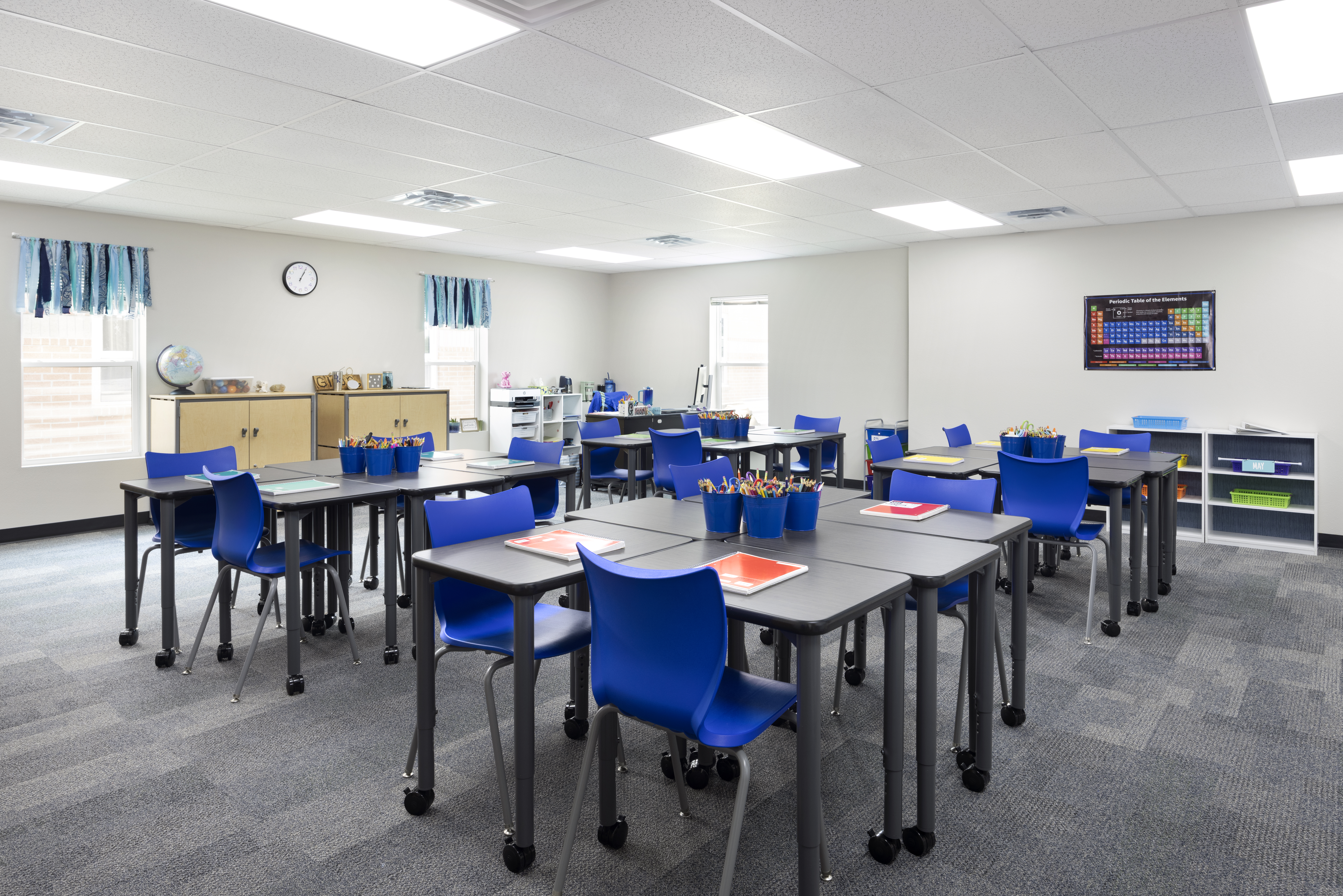 Modern modular classrooms inside the new Westhoff ISD educational facility