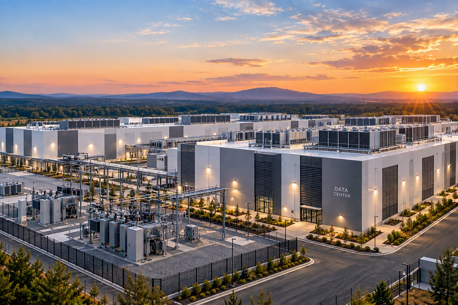 Data center modular building used for operations, administration, and support services at a growing AI and cloud computing facility.